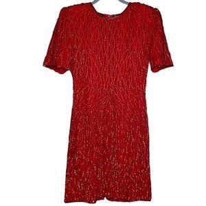 Vintage dress silk beaded sequin red keyhole open back Taylor swift eras tour
